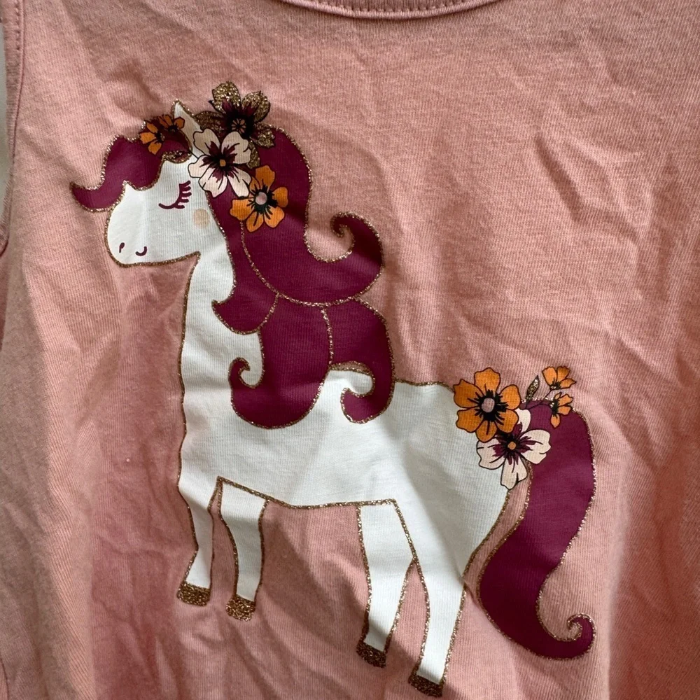 The Children's Place 2T Girls Pink and White Unicorn Glitter Tank Top
